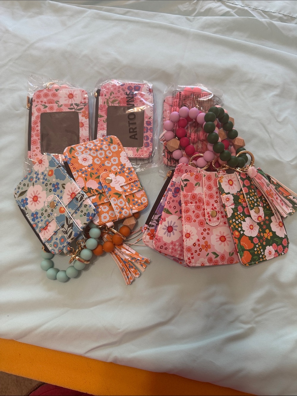Floral Kids Wristlet Keychain Card Holder - Pink, Orange, Blue